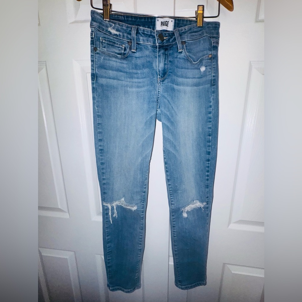 PAIGE Verdugo Crop Skinny Jeans | Distressed Knees | Size 28